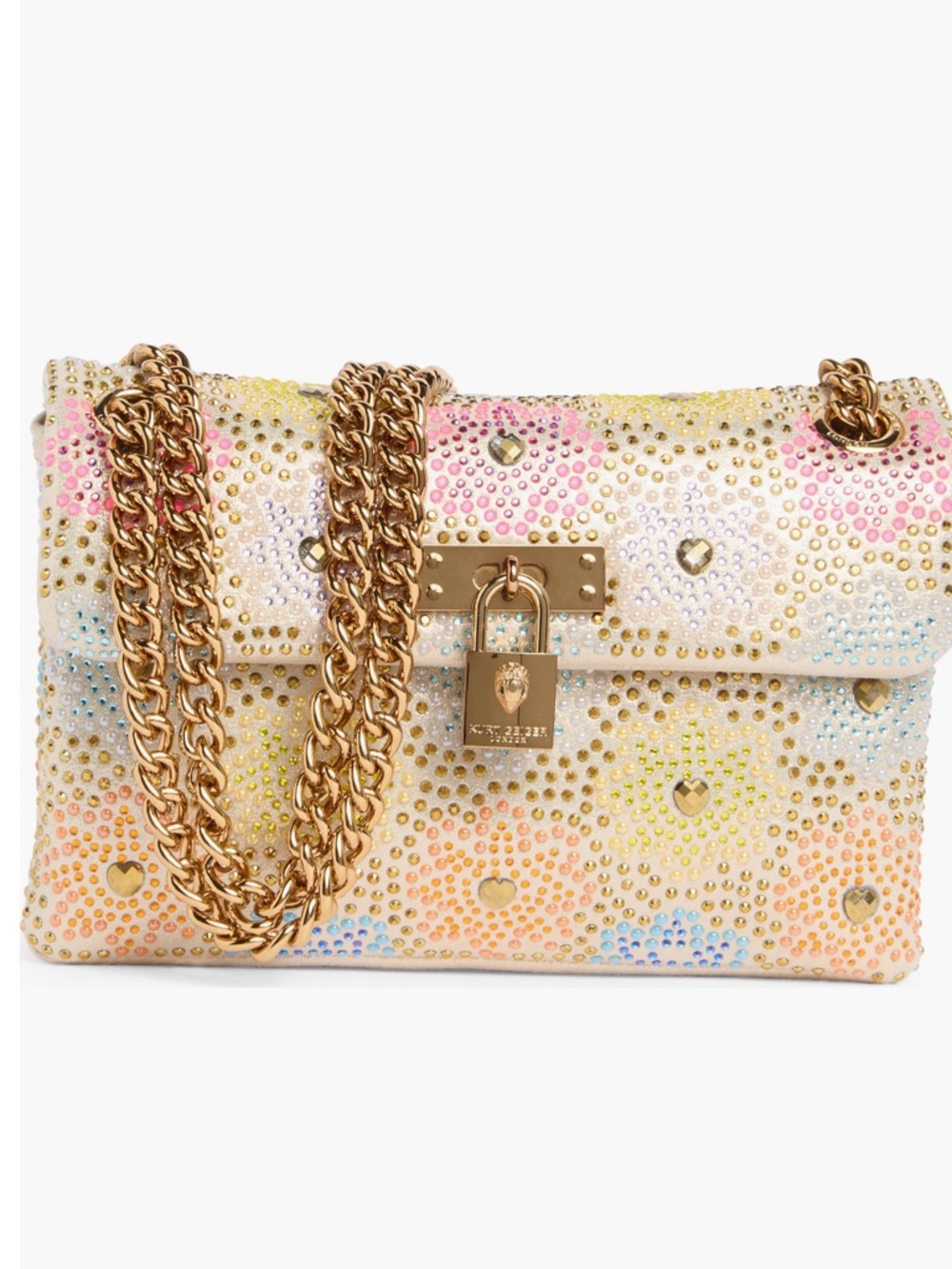 Kurt Geiger Multicolor Crystal-Embellished Shoulder Bag with Gold Chain